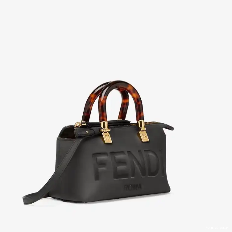 Vintage HOT Fendi Calf In Leather Logo Black Bag ROMA By The Mini Boston Way 0521